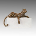 Escultura de bronze animal relaxado Leopard escultura Deco latão estátua Tpal-465